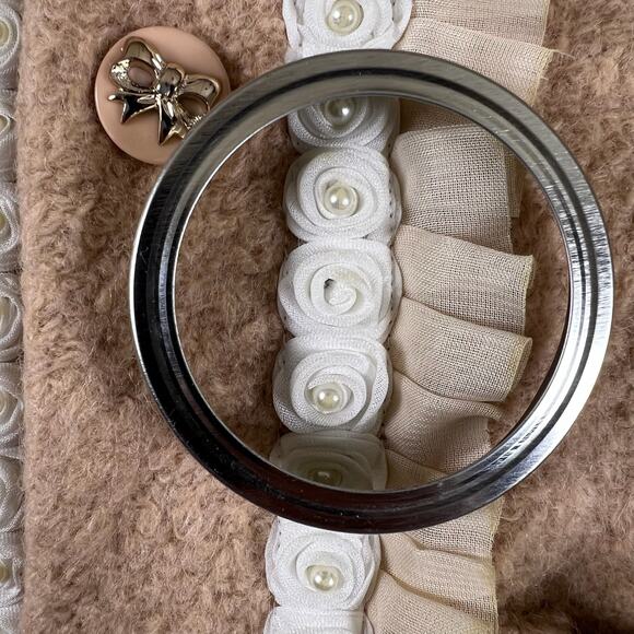 Coquette Blush Lace Trim Coat S Bow Buttons Pearl Detail Korean Made Jacket Amy - Picture 9 of 12